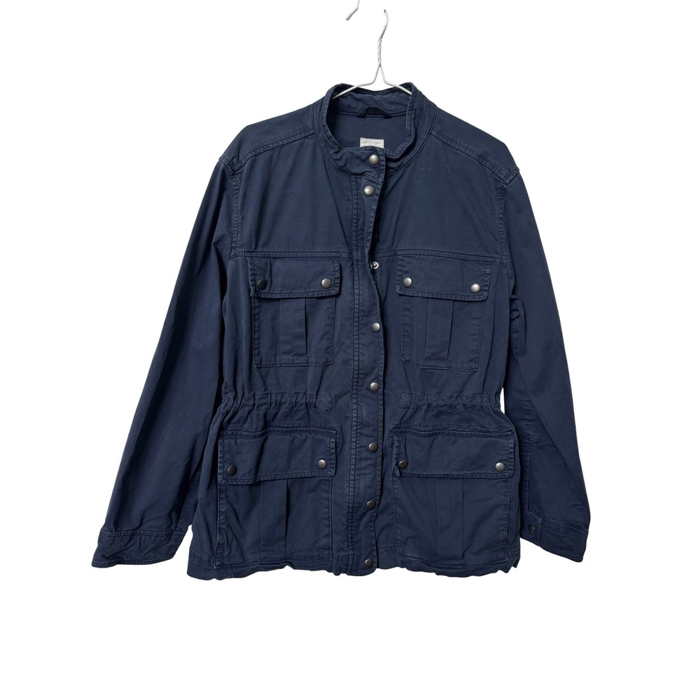 Gap Womens Navy Blue Cotton Utility Field‎ Jacket Large Zip Snap Cargo Pocket